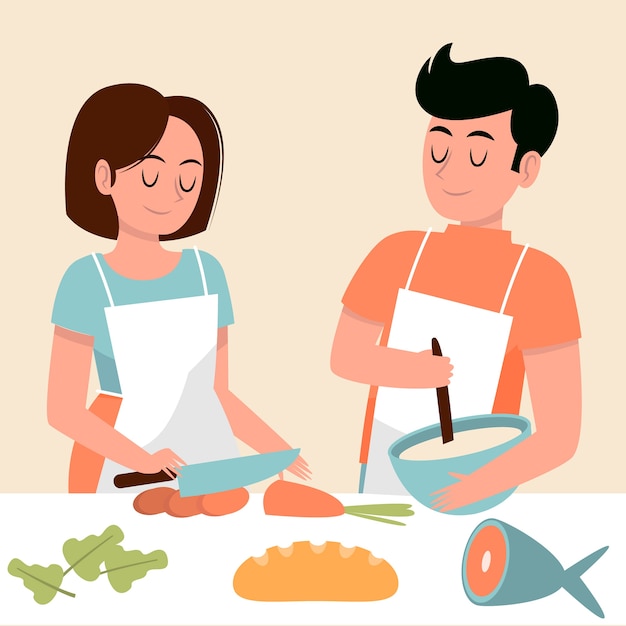 Free vector people cooking illustration