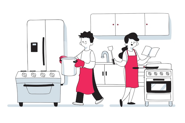 People cooking illustration