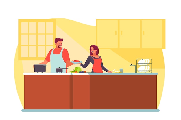 Free vector people cooking illustration