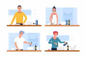 Free vector people cooking illustration