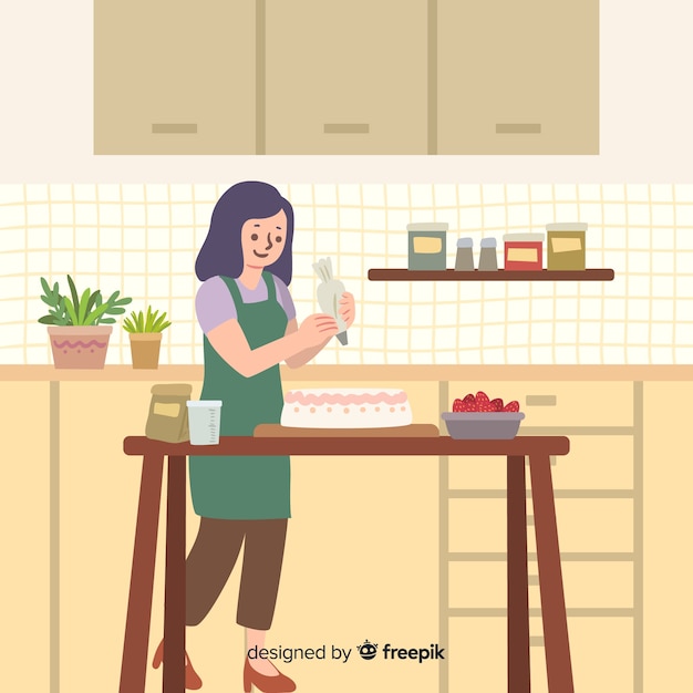 Free vector people cooking in the kitchen