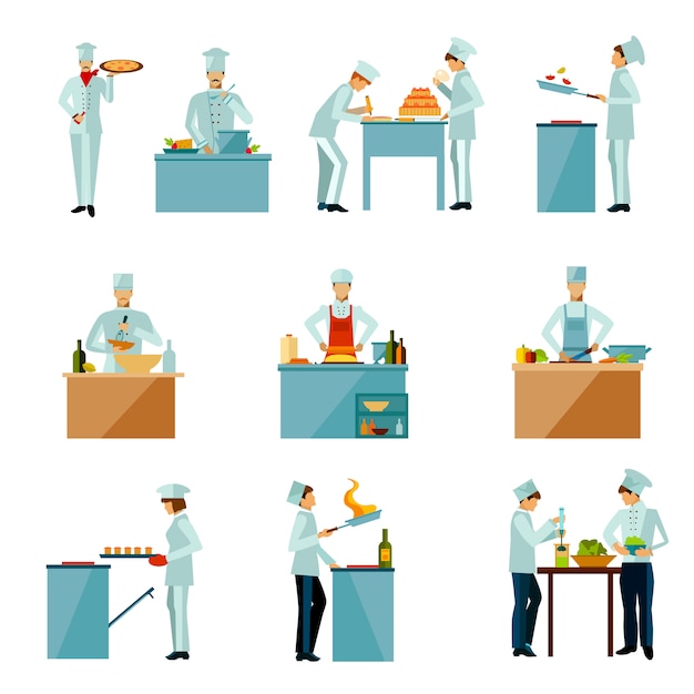 Free vector people cooking set