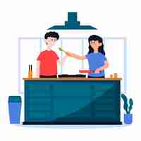 Free vector people cooking together illustrated