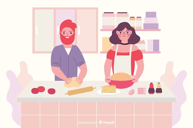 Free vector people cooking