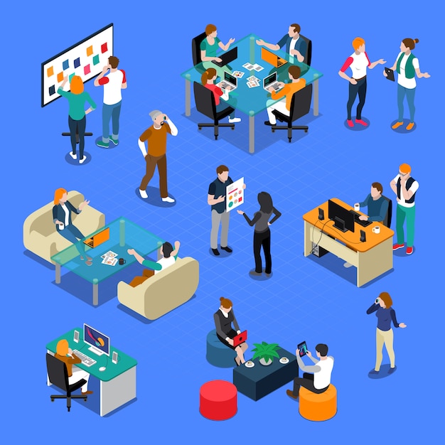 People Coworking Isometric Set