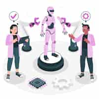 Free vector people creating robot concept illustration