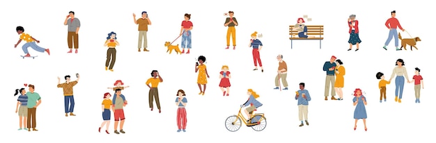 Free vector people crowd group of diverse characters set