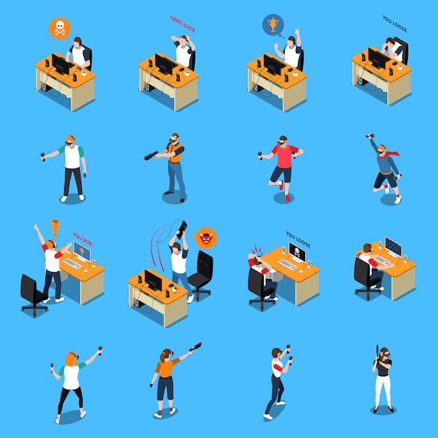 Free vector people in cyber sport isometric set
