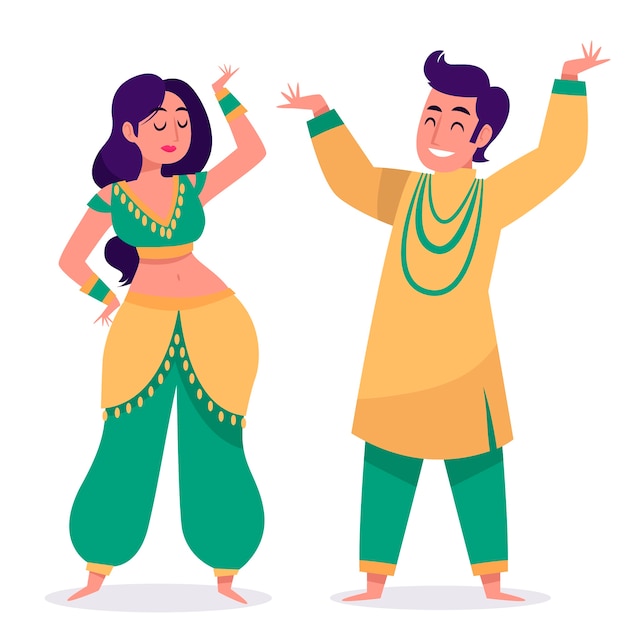 Free vector people dancing bollywood illustrated concept