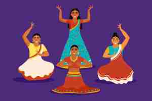 Free vector people dancing bollywood illustration design