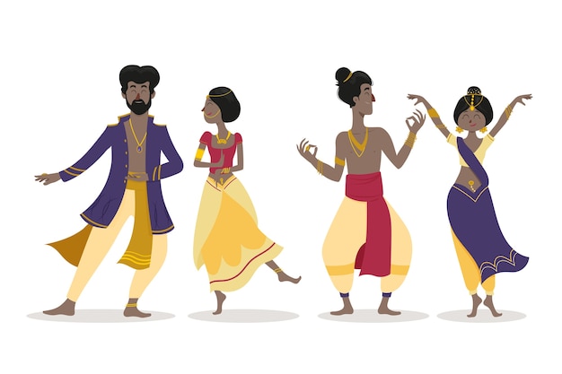 Vettore gratuito la gente che balla illustrazione di bollywood