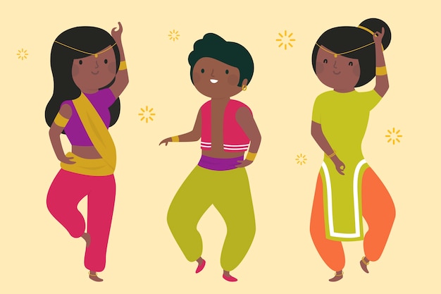 Free vector people dancing bollywood illustration