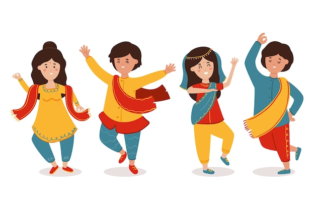 Free vector people dancing bollywood together