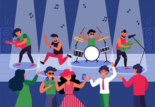 Free vector people dancing to live music in nightclub