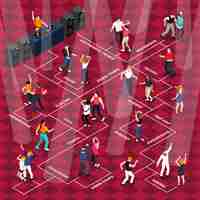 Free vector people dancing movements isometric flowchart poster