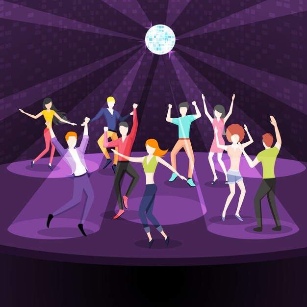 People dancing in nightclub illustration