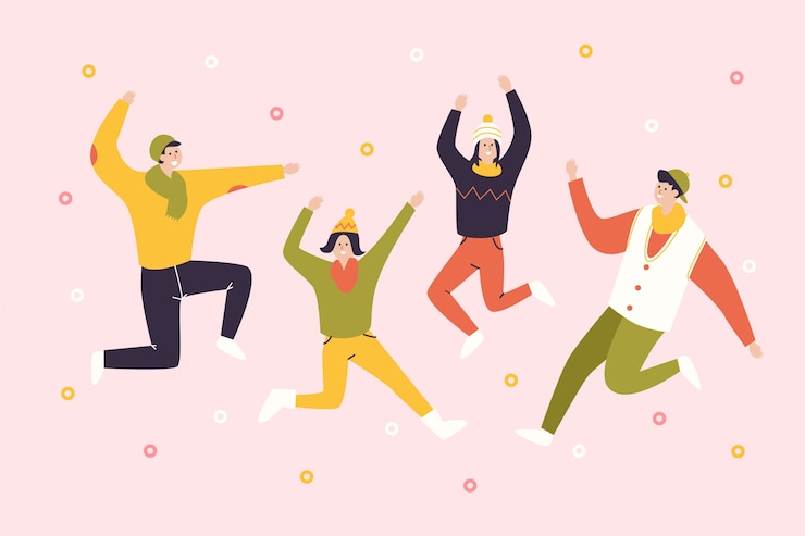 無料Vector 冬の季節の背景を踊る人々