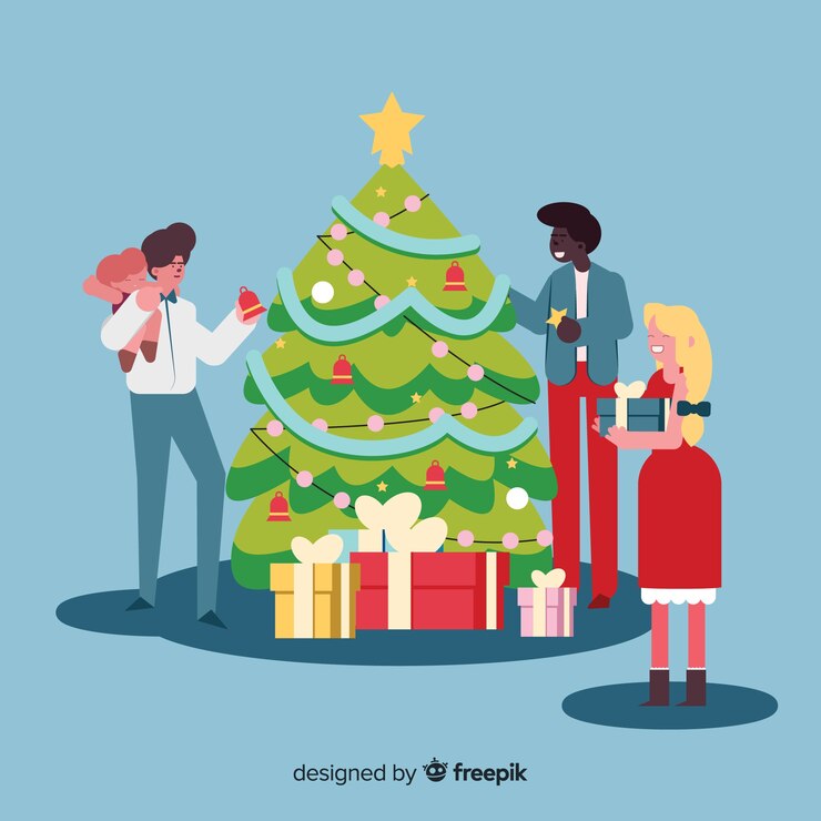 Free Vector people decorating christmas tree pack