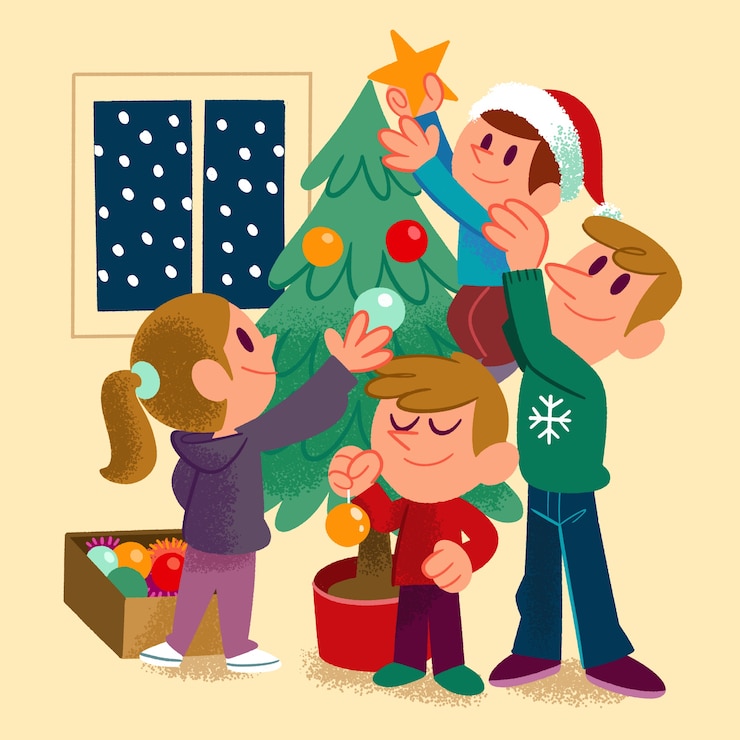 Free Vector people decorating christmas tree