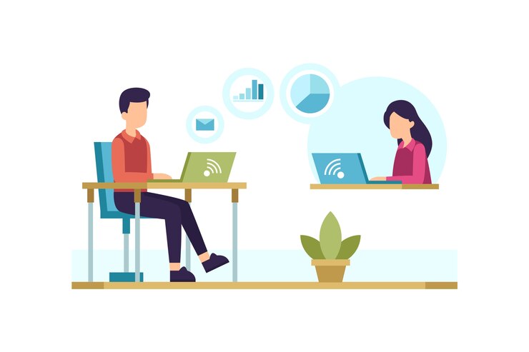 Free Vector people at desks with laptops