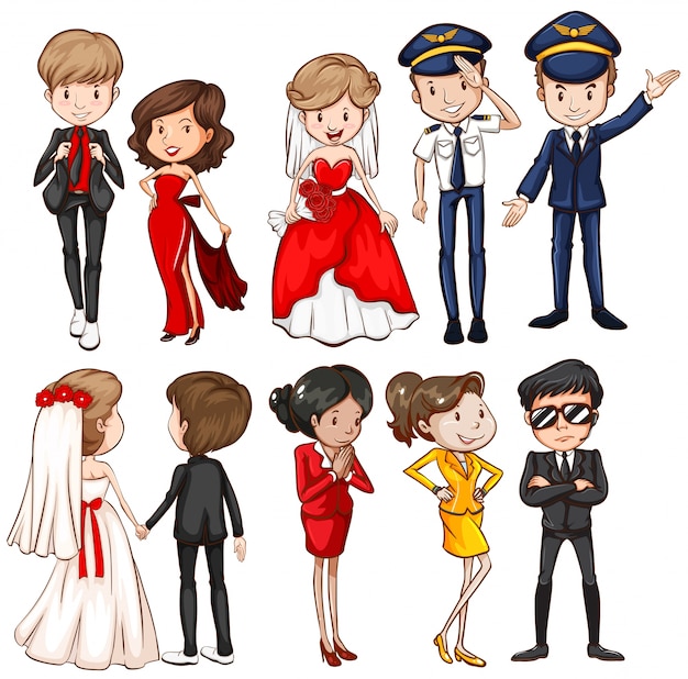People in different dresses illustration