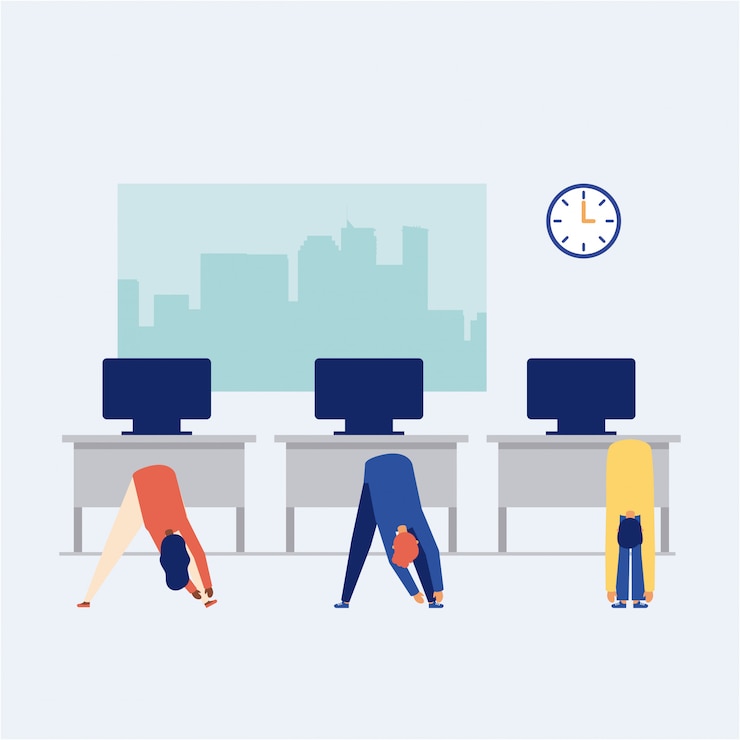 Free Vector people doing an active break in the office, flat style