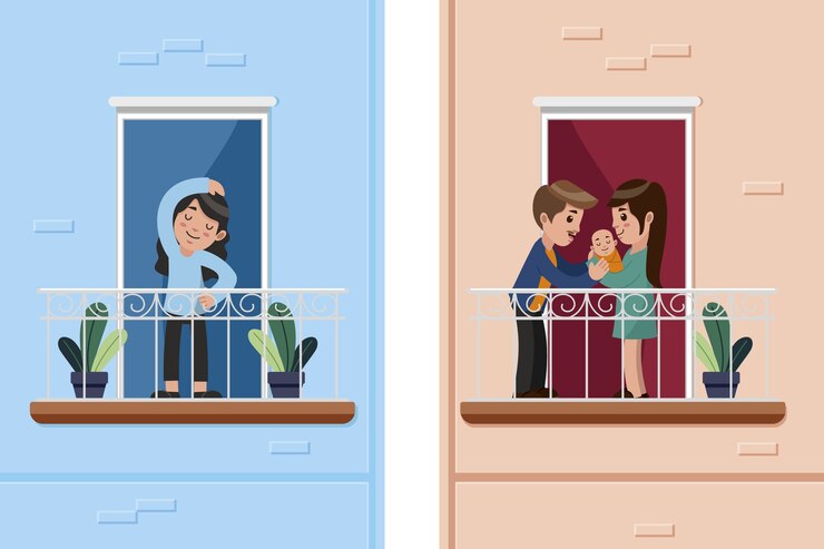 Free Vector people doing activities on balcony theme