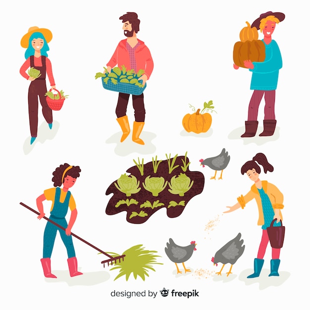 Free vector people doing agriculture