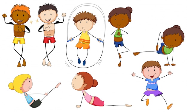 Free vector people doing different exercises on white background