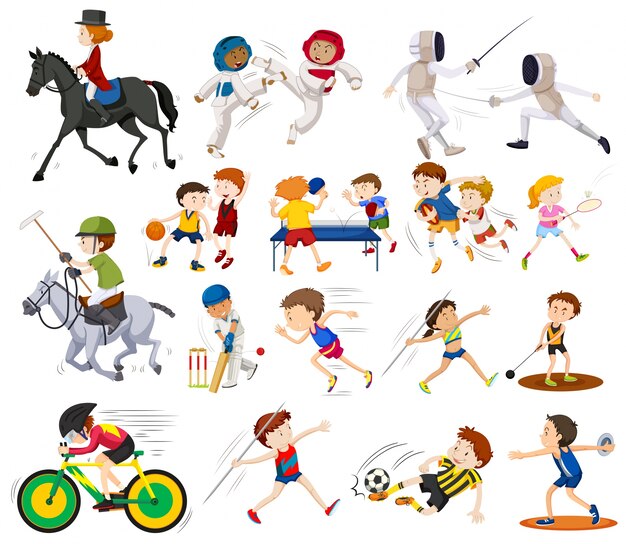 さまざまな種類のスポーツイラストをやっている人々 無料のベクター