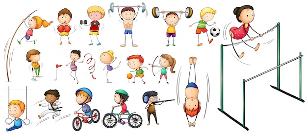 Persone che fanno diversi tipi di illustrazione sportiva