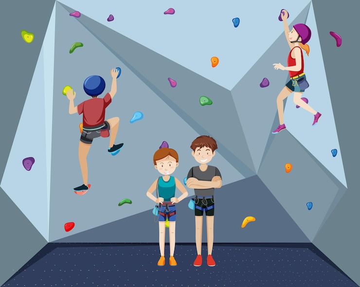 Free Vector people doing indoor rock climbing at the gym