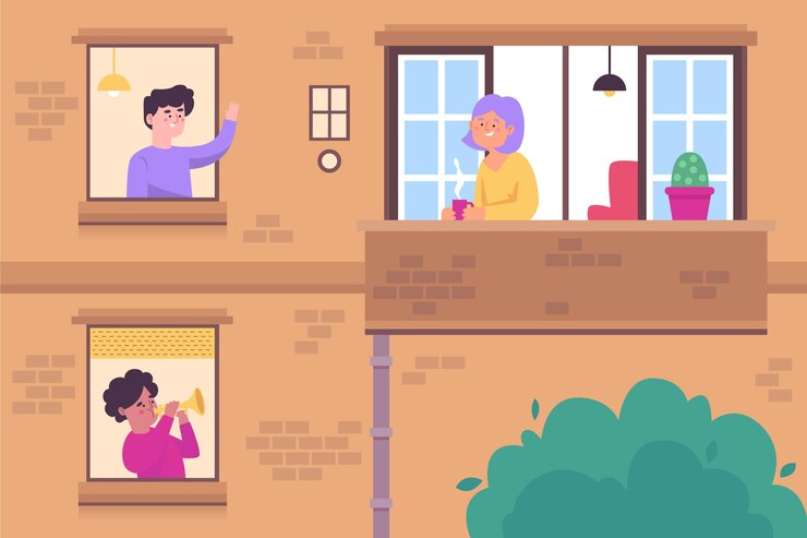 Free Vector people doing leisure activities on the balcony