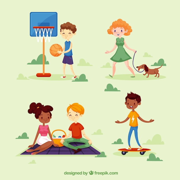 People doing leisure activities with flat design