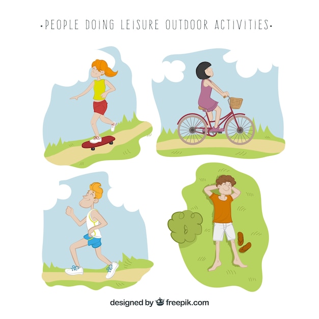 People doing leisure outdoor activities