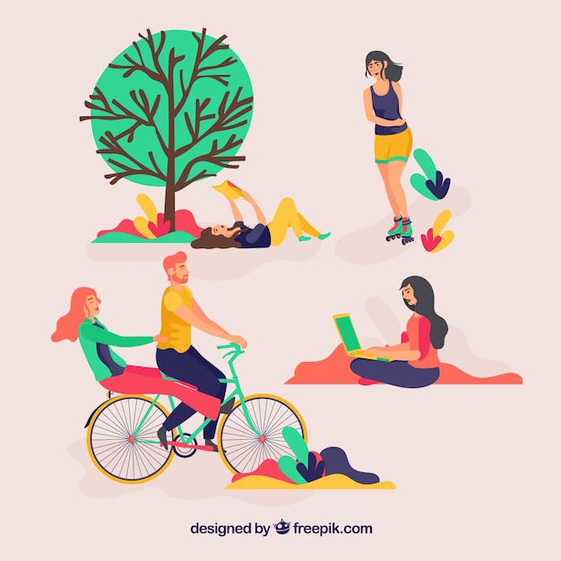 Free vector people doing leisure outdoor activities