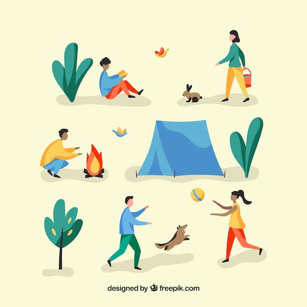 People doing outdoor activities with flat design