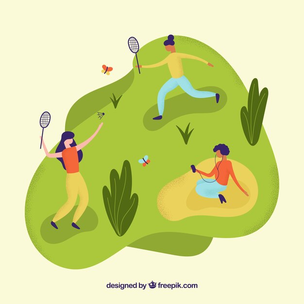 People doing outdoor activities with flat design