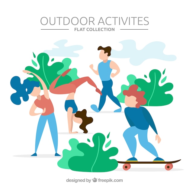 People doing outdoor activities with flat design