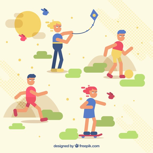 People doing outdoor activities with flat design