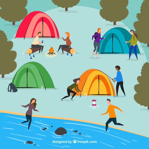 People doing outdoor activities with flat design