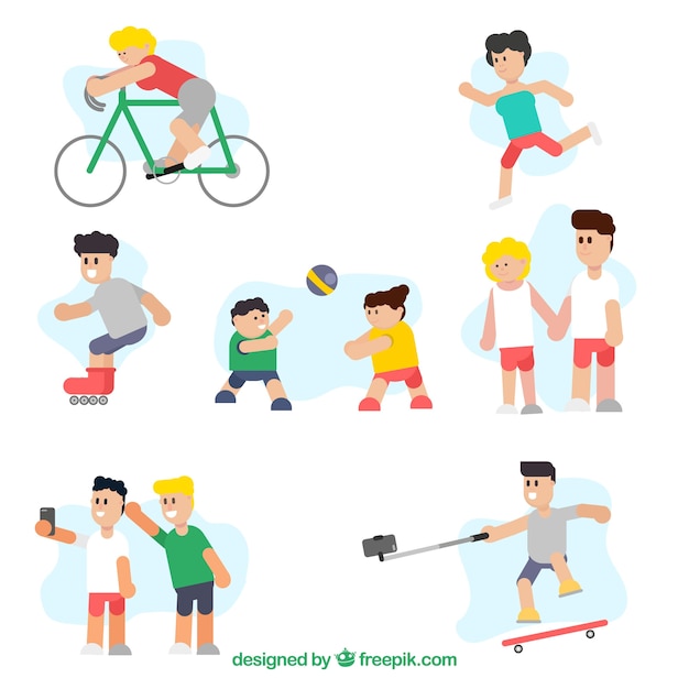 People doing outdoor activities with flat design