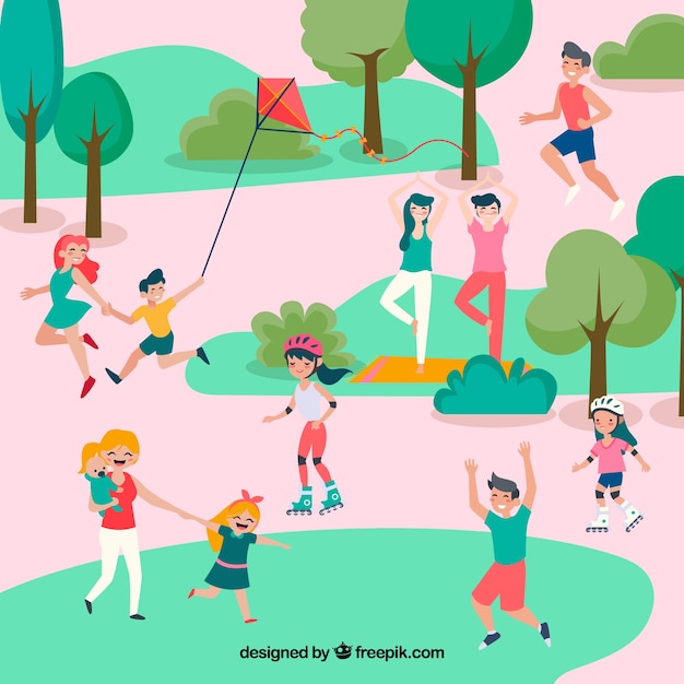 People doing outdoor activities with flat design