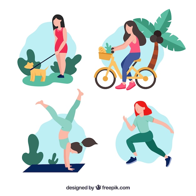 Free vector people doing outdoor leisure activities with flat design