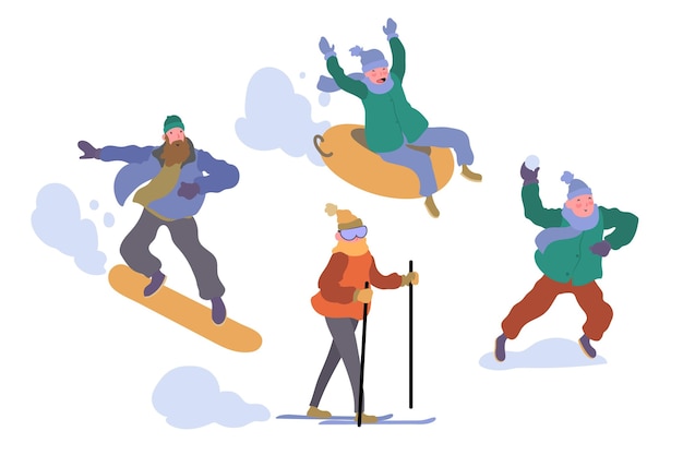 Бесплатное векторное изображение Люди, занимающиеся зимними видами спорта на открытом воздухе