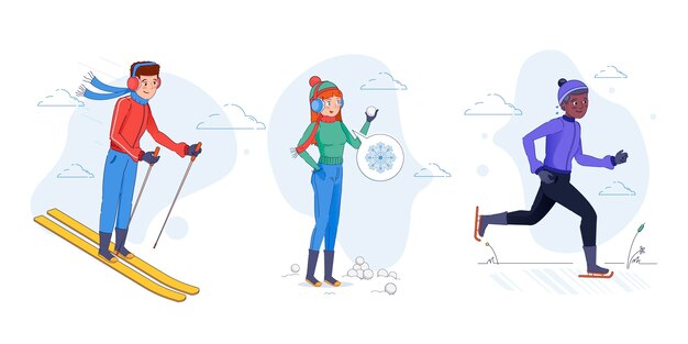 Free vector people doing outdoor winter activities