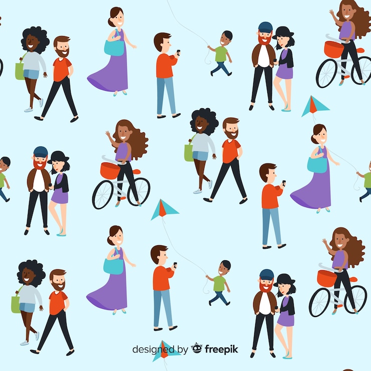Free Vector people doing outdoors activities pattern