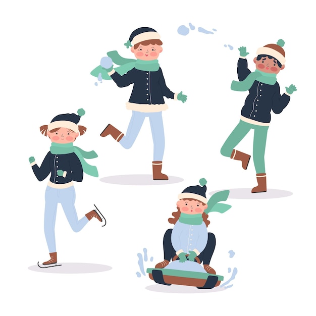 Free vector people doing outside winter activities