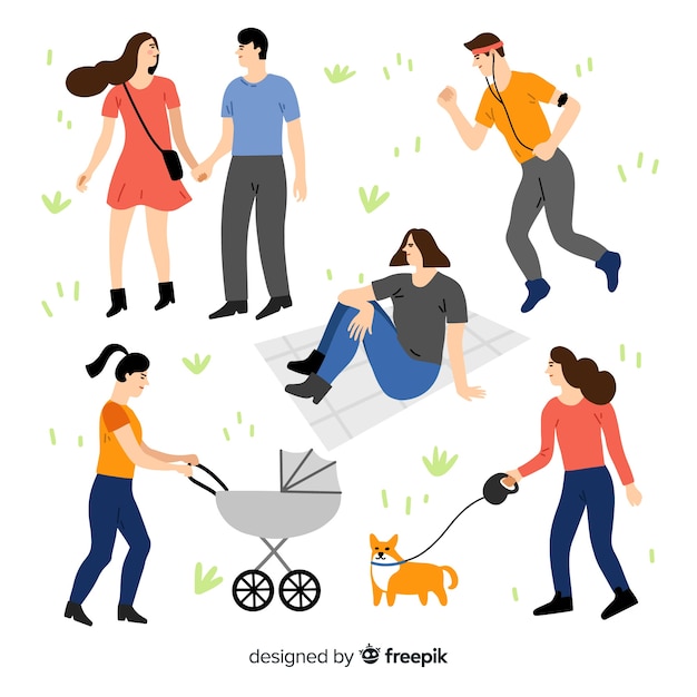 Free vector people doing things in the park collection