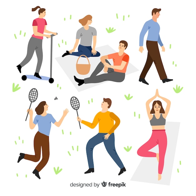 Free vector people doing things in the park collection